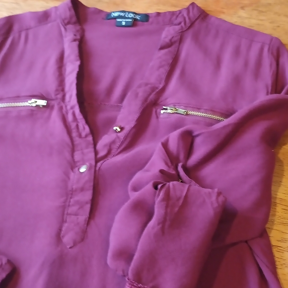 New look shirt| women's long sleeve shirt Sz small| wine red summer shirt - Picture 5 of 8